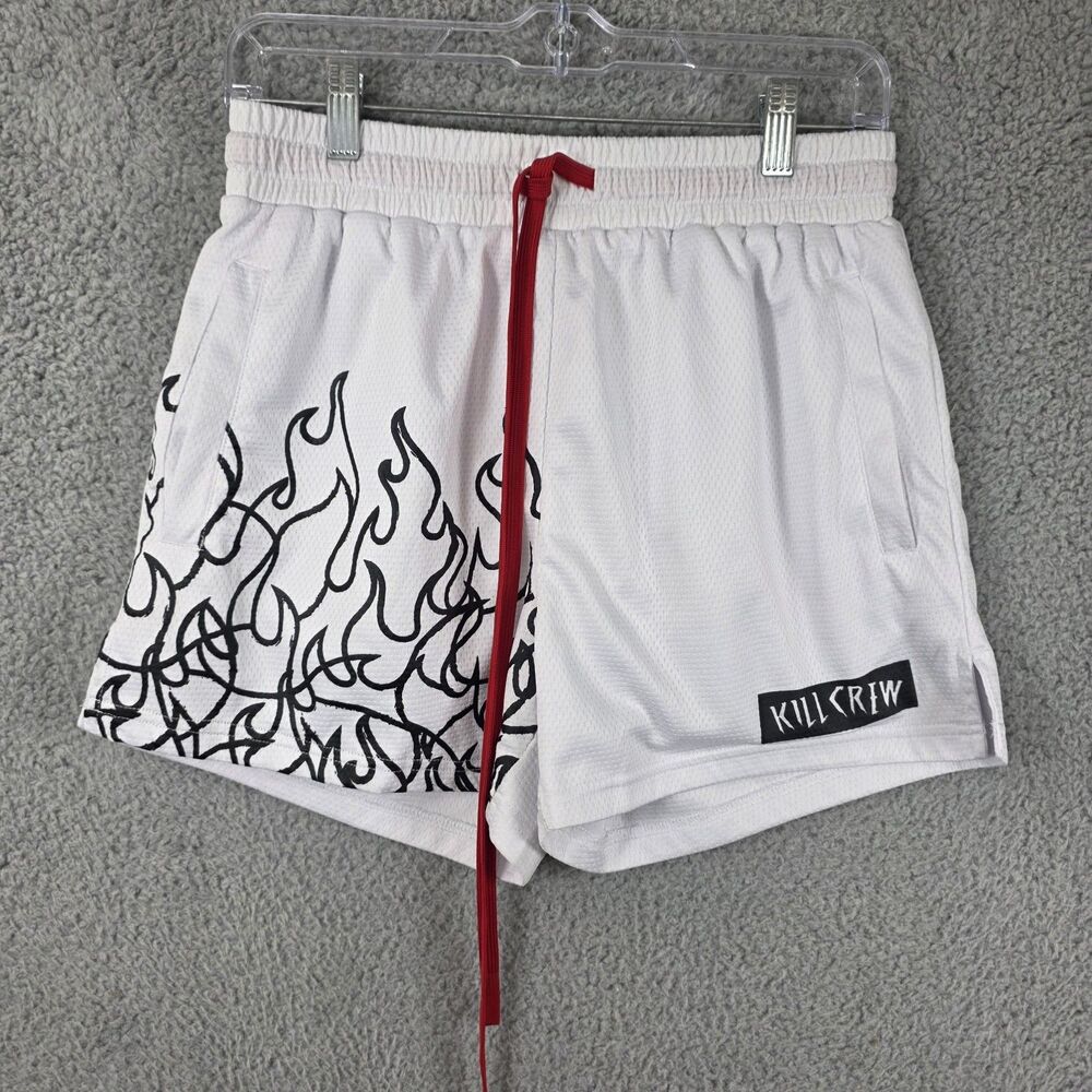 Kill Crew Men's Unisex Medium White Muay Thai Shorts Mid Thigh Cut